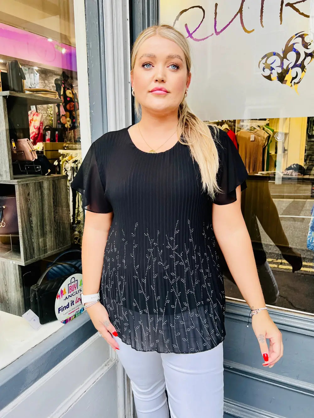Alina Sparkle Pleated Top BLACK