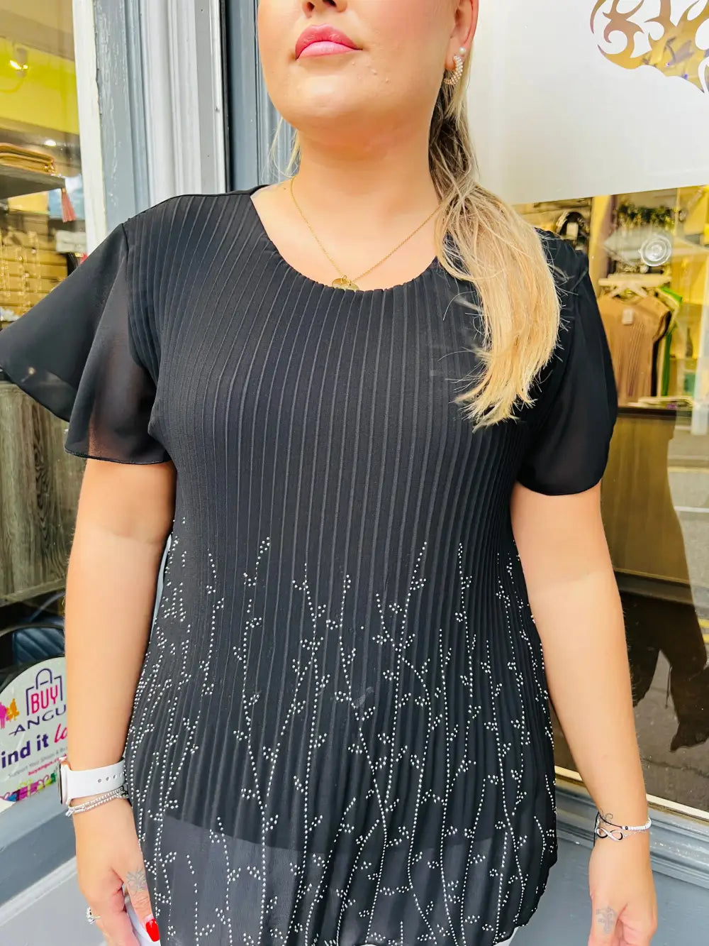 Alina Sparkle Pleated Top BLACK