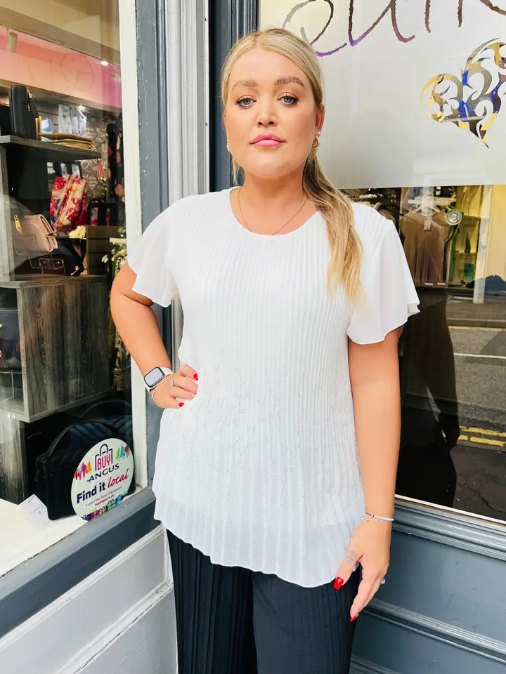 Alina Sparkle Pleated Top CREAM