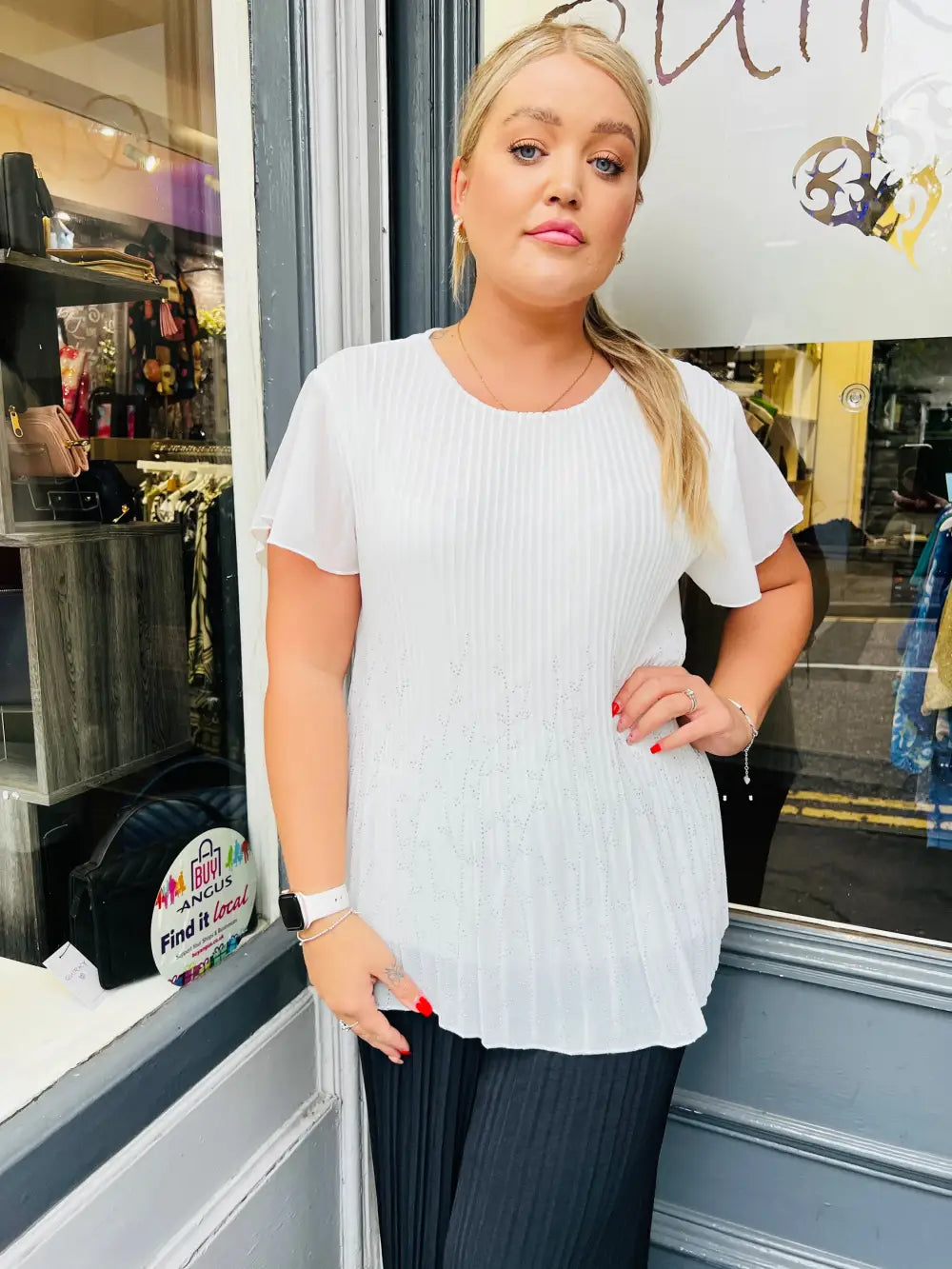 Alina Sparkle Pleated Top CREAM