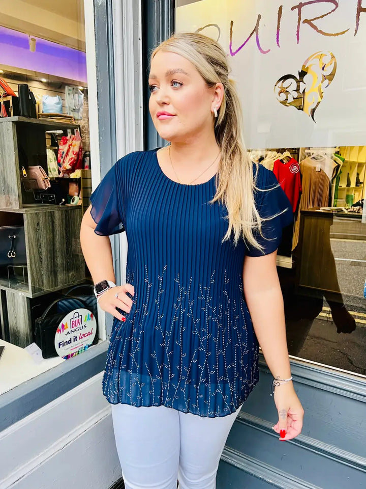 Alina Sparkle Pleated Top NAVY