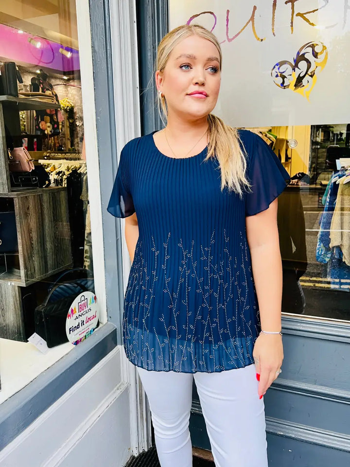Alina Sparkle Pleated Top NAVY