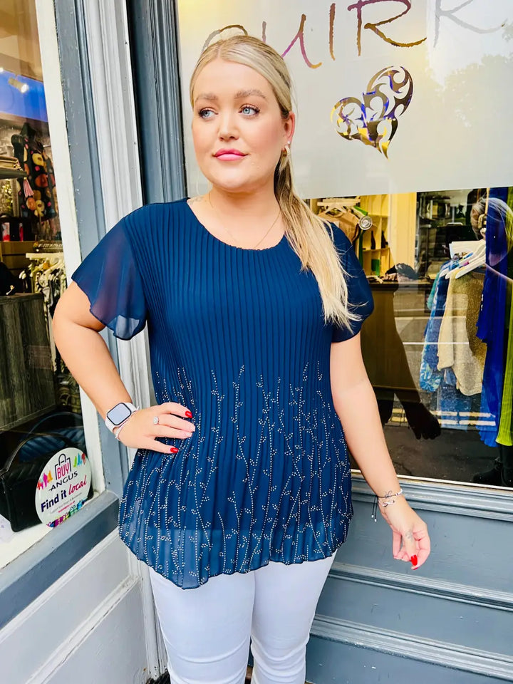 Alina Sparkle Pleated Top NAVY