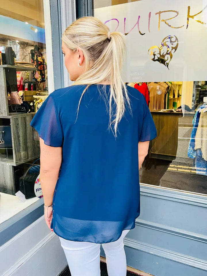 Alina Sparkle Pleated Top NAVY