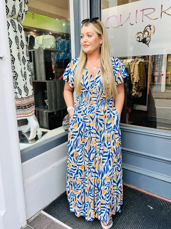 Alix Foil Maxi Dress ROYAL/ORANGE