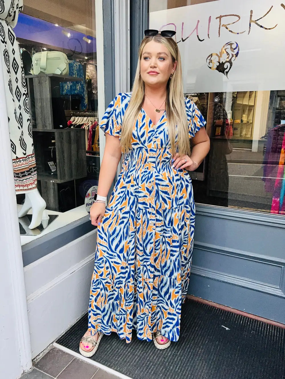 Alix Foil Maxi Dress ROYAL/ORANGE