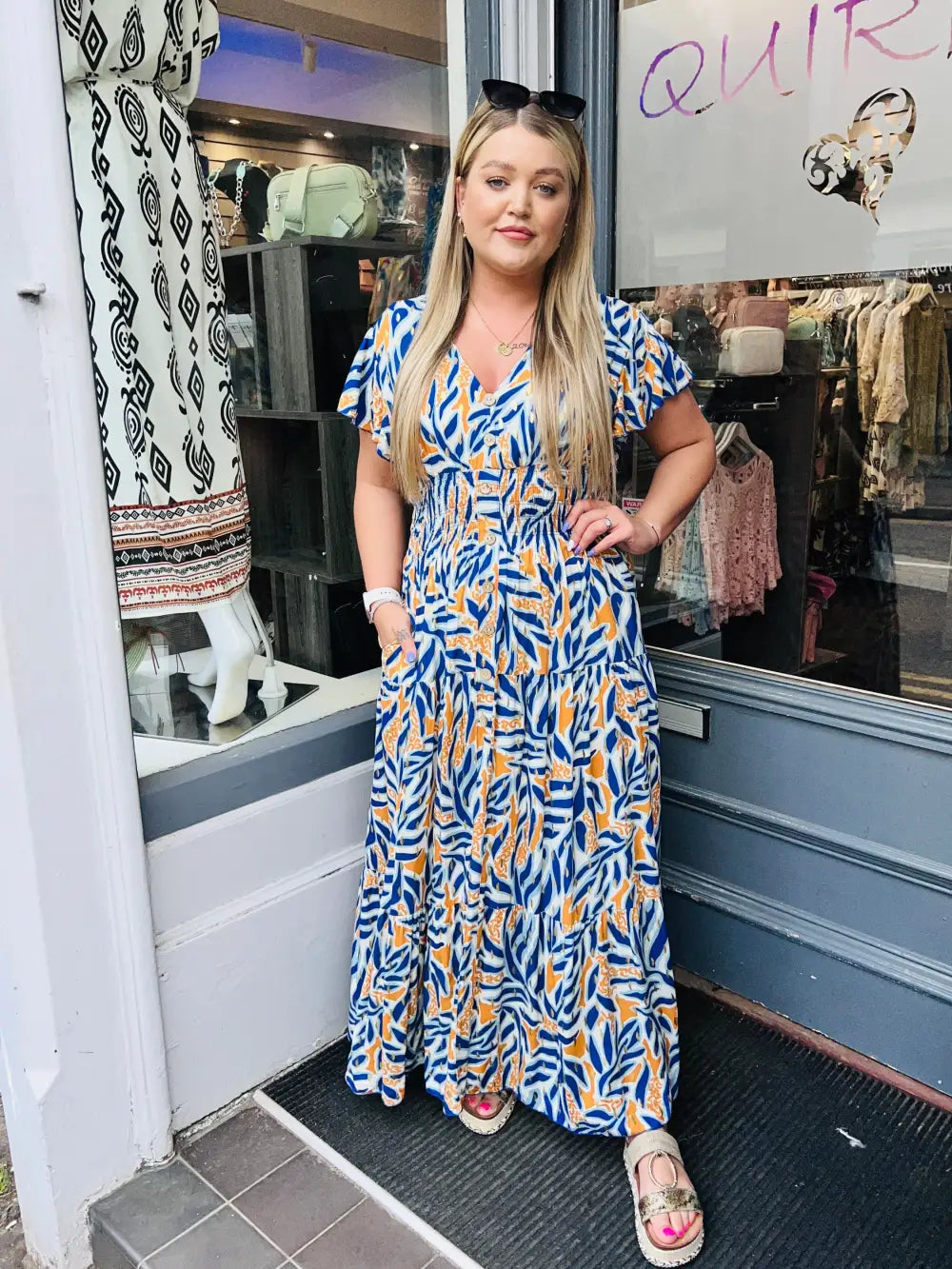Alix Foil Maxi Dress ROYAL/ORANGE