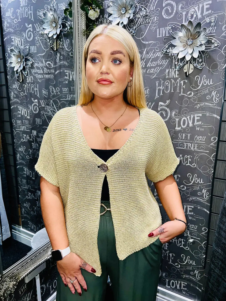 Almera One Button Asymmetric Cardigan LIGHT GOLD Knitwear