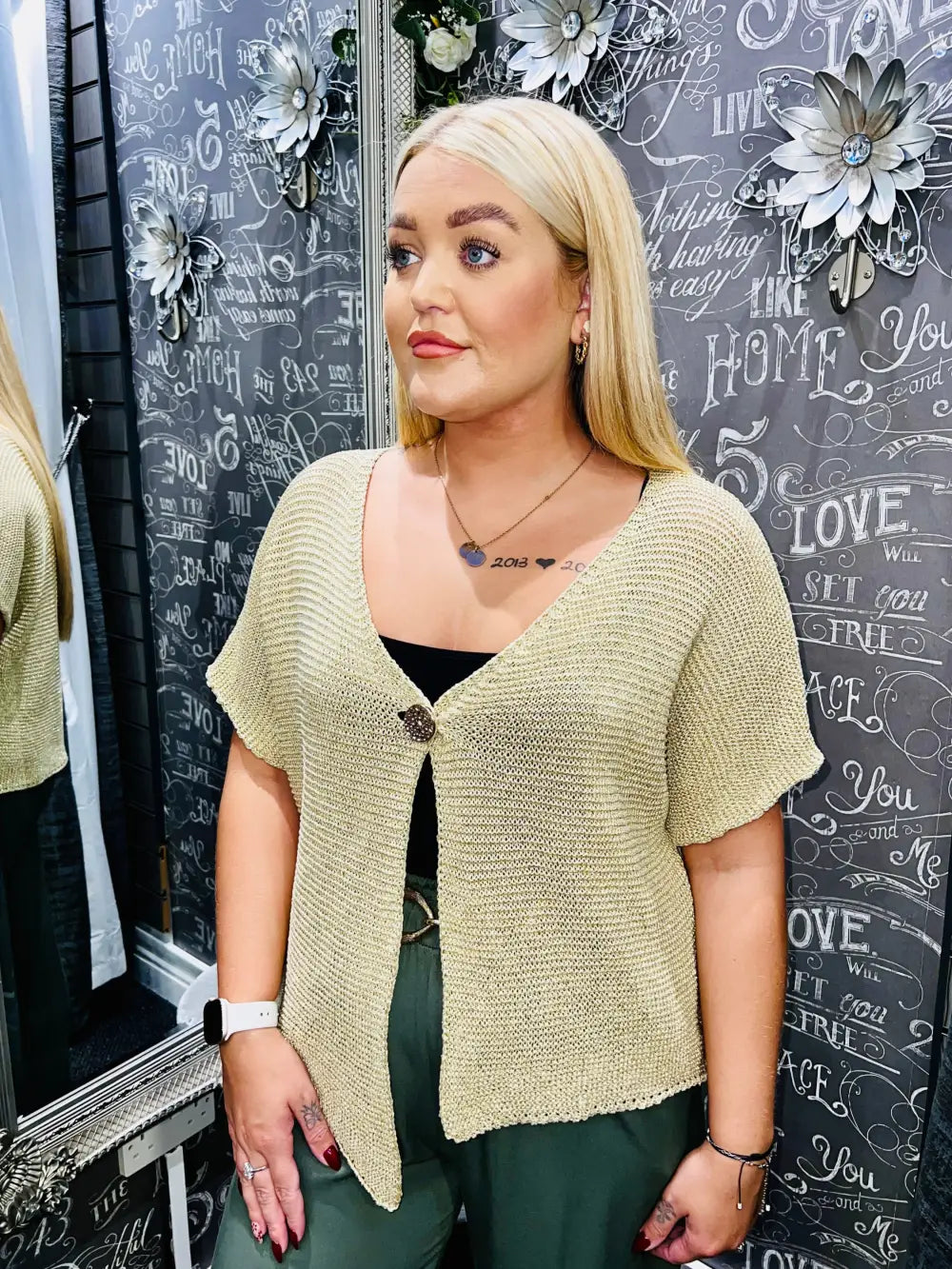 Almera One Button Asymmetric Cardigan LIGHT GOLD Knitwear