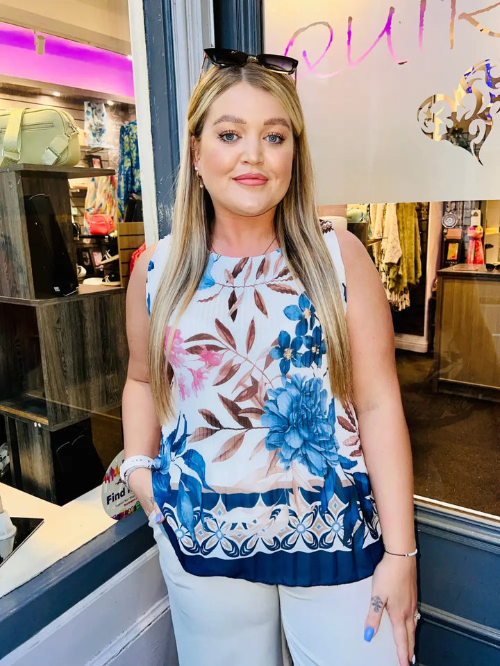Alyssa Pleated Floral Vest Top BLUE