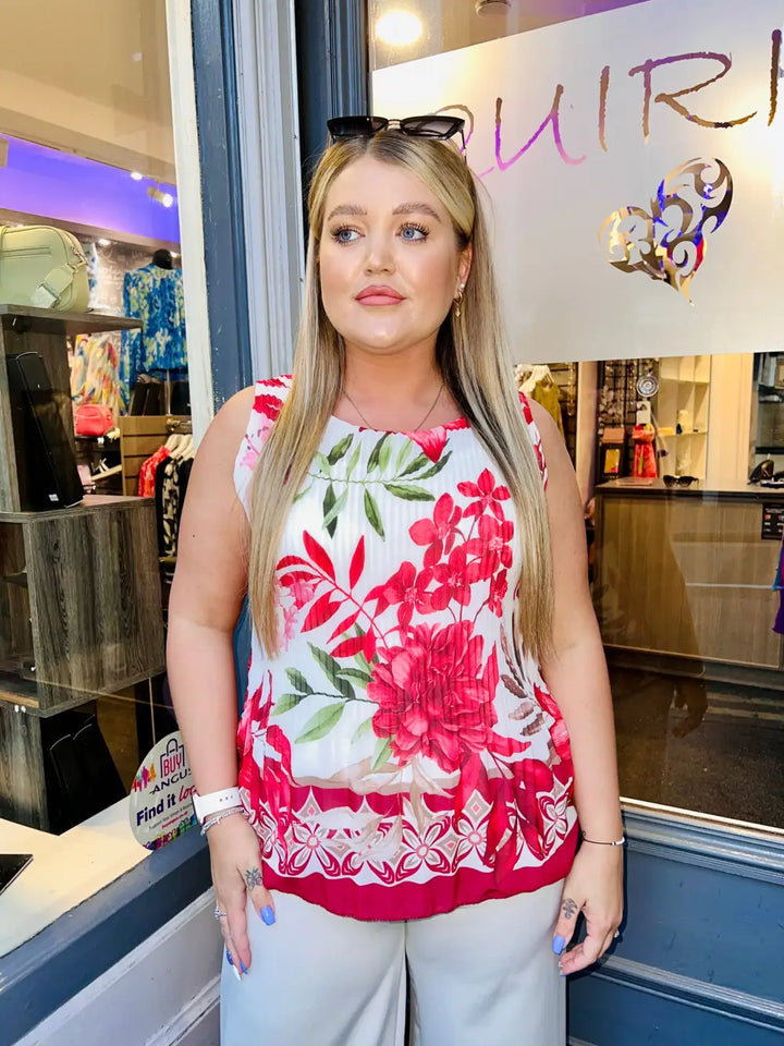 Alyssa Pleated Floral Vest Top RED