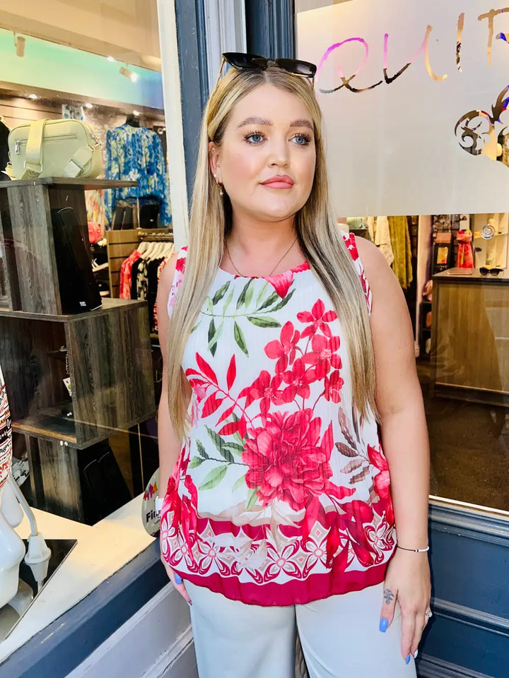Alyssa Pleated Floral Vest Top RED