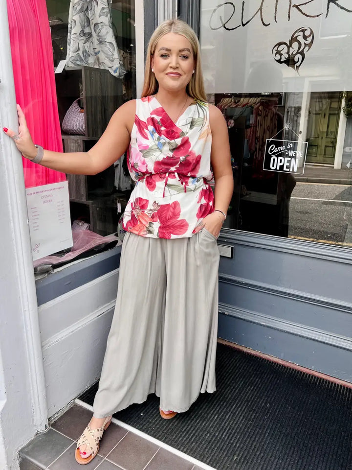 Amelia Floral Bubblehem Vest Top RED