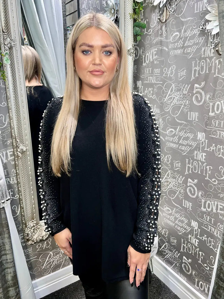 Amelia Pearl Lace Sleeve Jumper BLACK