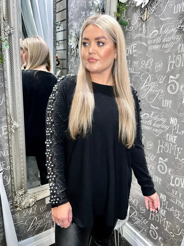 Amelia Pearl Lace Sleeve Jumper BLACK