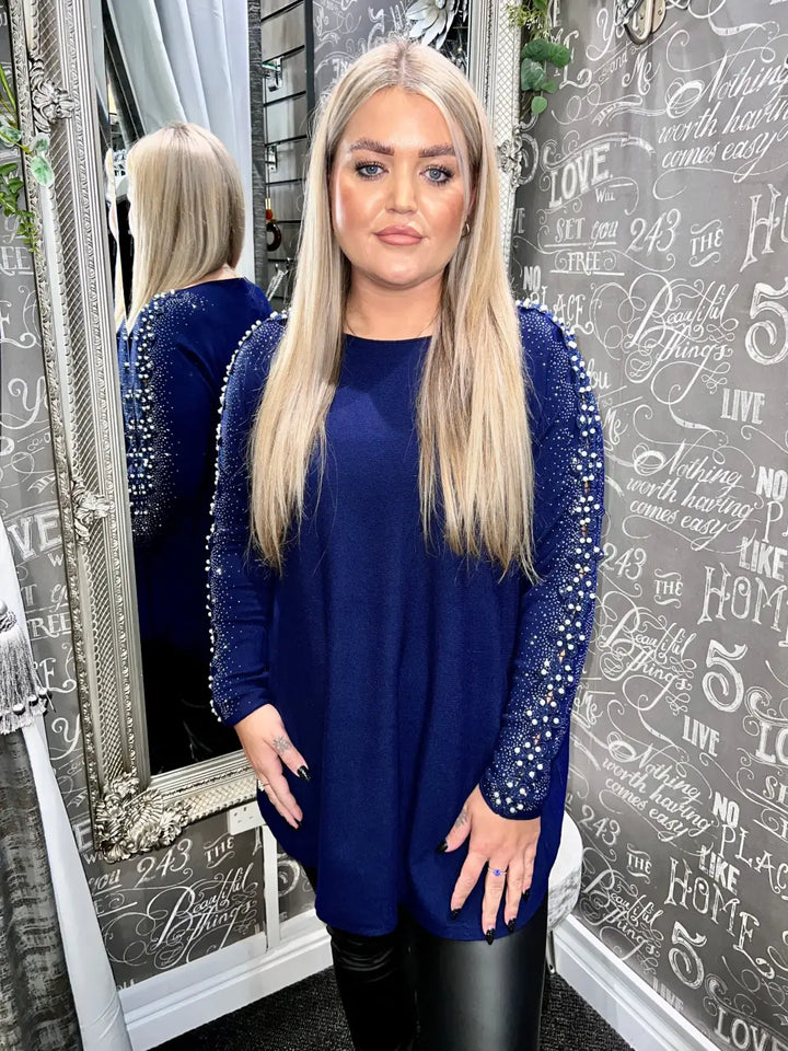 Amelia Pearl Lace Sleeve Jumper NAVY