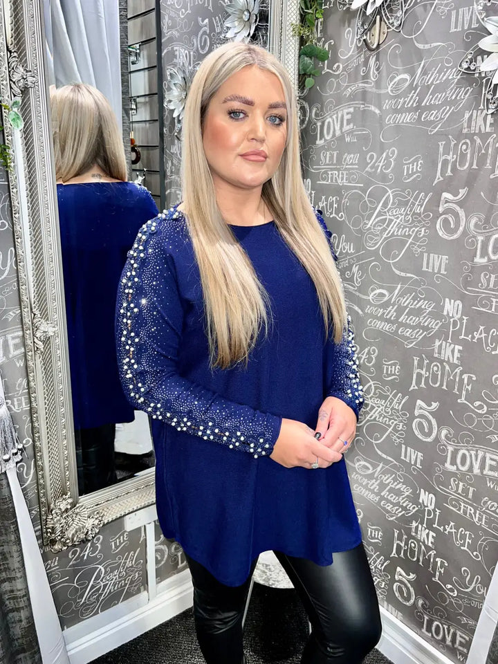 Amelia Pearl Lace Sleeve Jumper NAVY