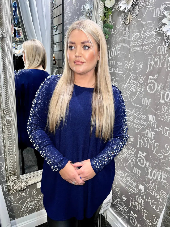 Amelia Pearl Lace Sleeve Jumper NAVY