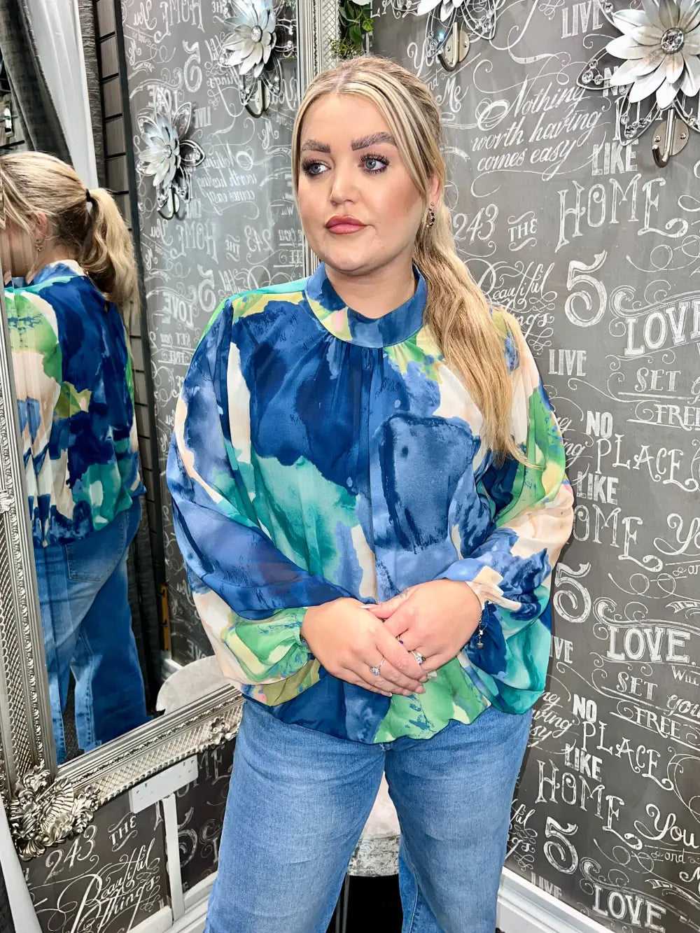 Andi Abstract Bubblehem Blouse NAVY - Blouse