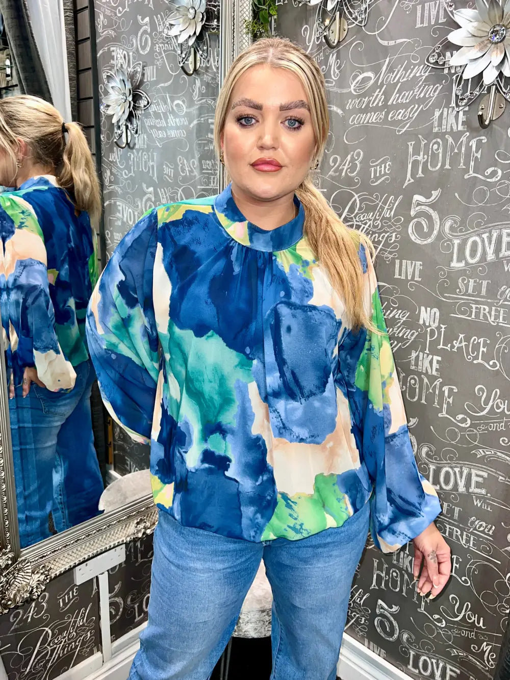 Andi Abstract Bubblehem Blouse NAVY - Blouse