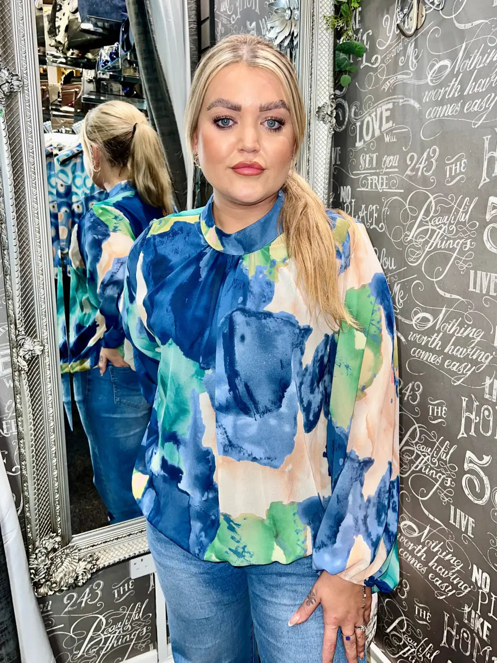 Andi Abstract Bubblehem Blouse NAVY - Blouse