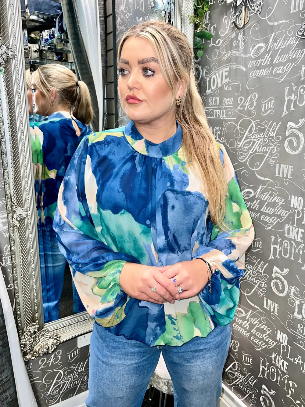 Andi Abstract Bubblehem Blouse NAVY - Blouse