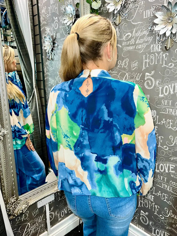 Andi Abstract Bubblehem Blouse NAVY - Blouse