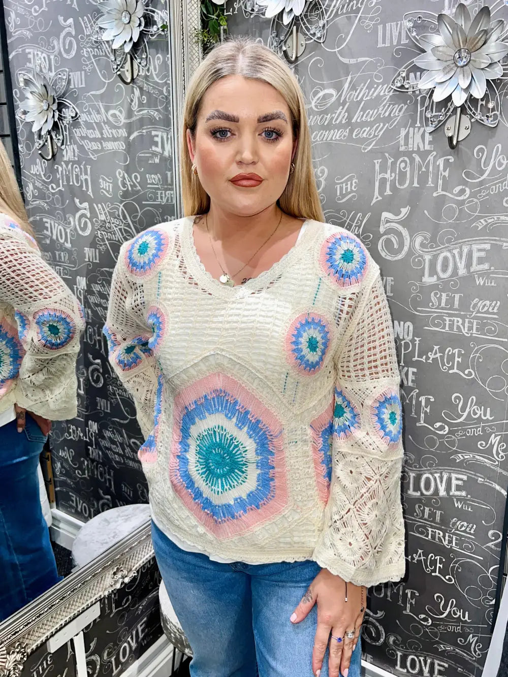 Andii V-Neck Crochet Jumper BLUE
