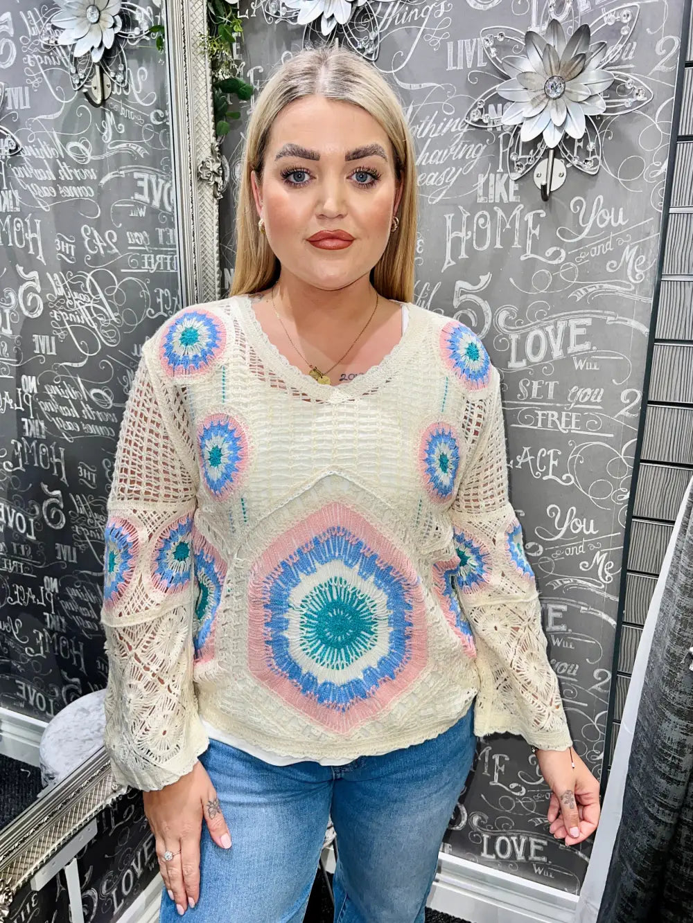 Andii V-Neck Crochet Jumper BLUE