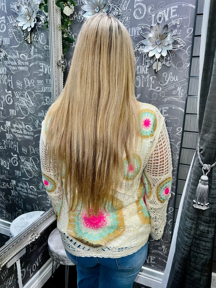 Andii V-Neck Crochet Jumper FUSCHIA