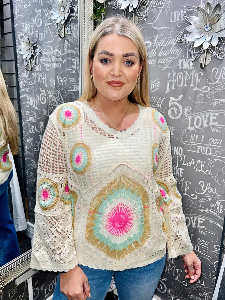 Andii V-Neck Crochet Jumper FUSCHIA