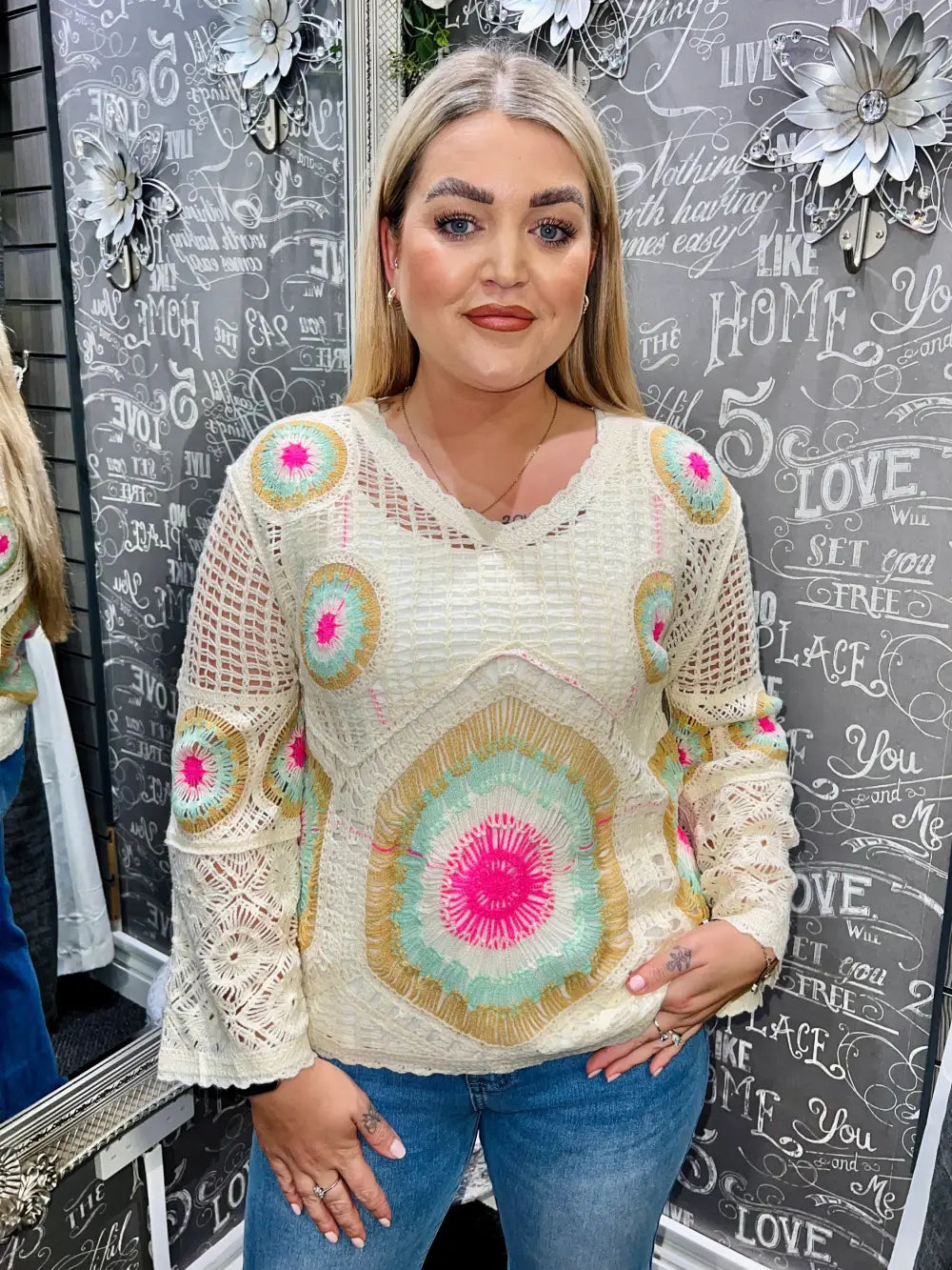 Andii V-Neck Crochet Jumper FUSCHIA