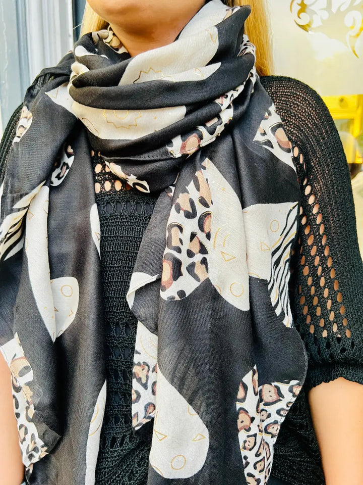 Animal Print Heart Scarf BLACK