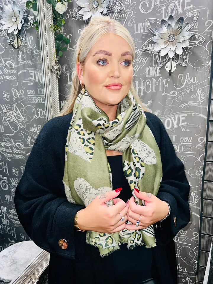 Animal Print Heart Scarf KHAKI
