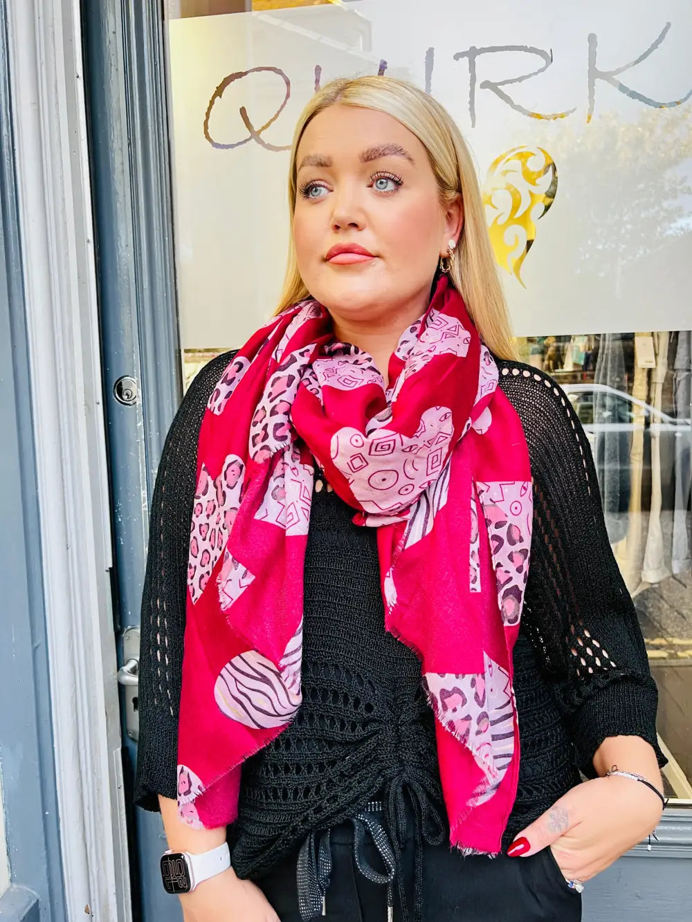 Animal Print Heart Scarf WINE