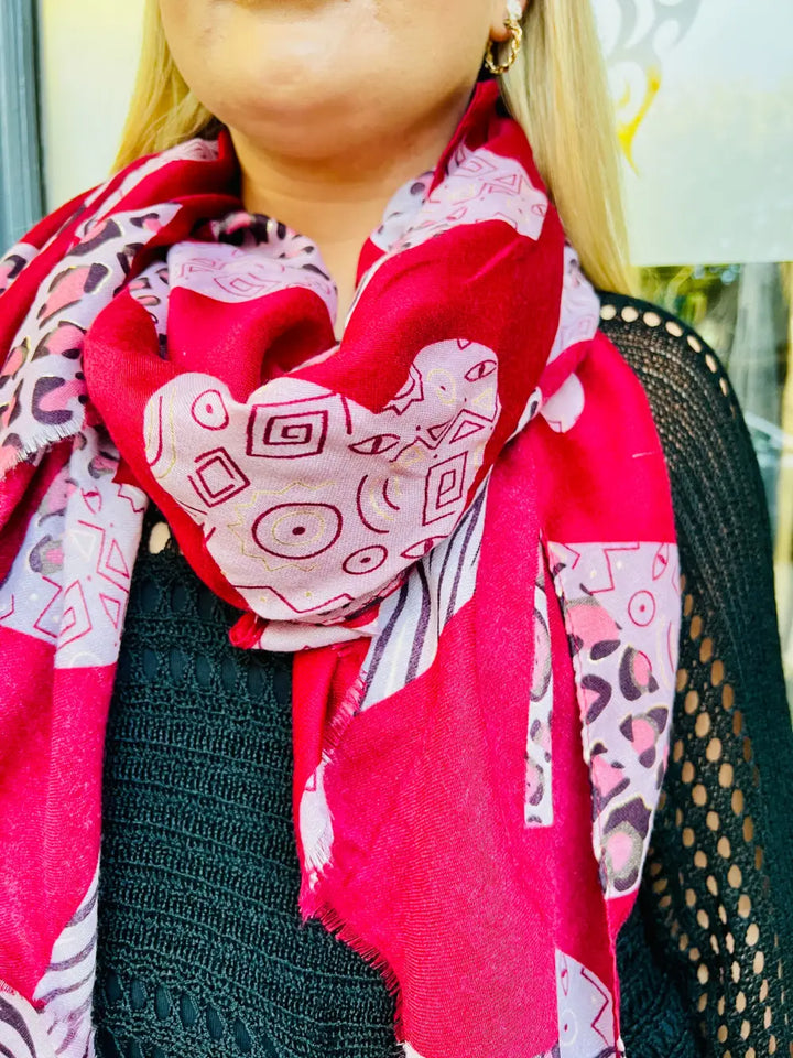 Animal Print Heart Scarf WINE