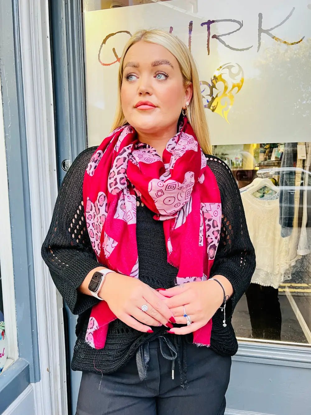 Animal Print Heart Scarf WINE