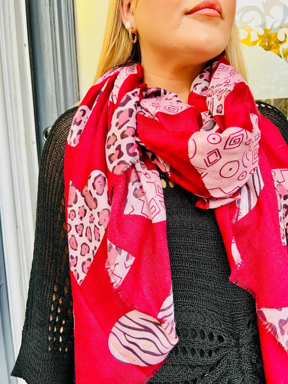 Animal Print Heart Scarf WINE