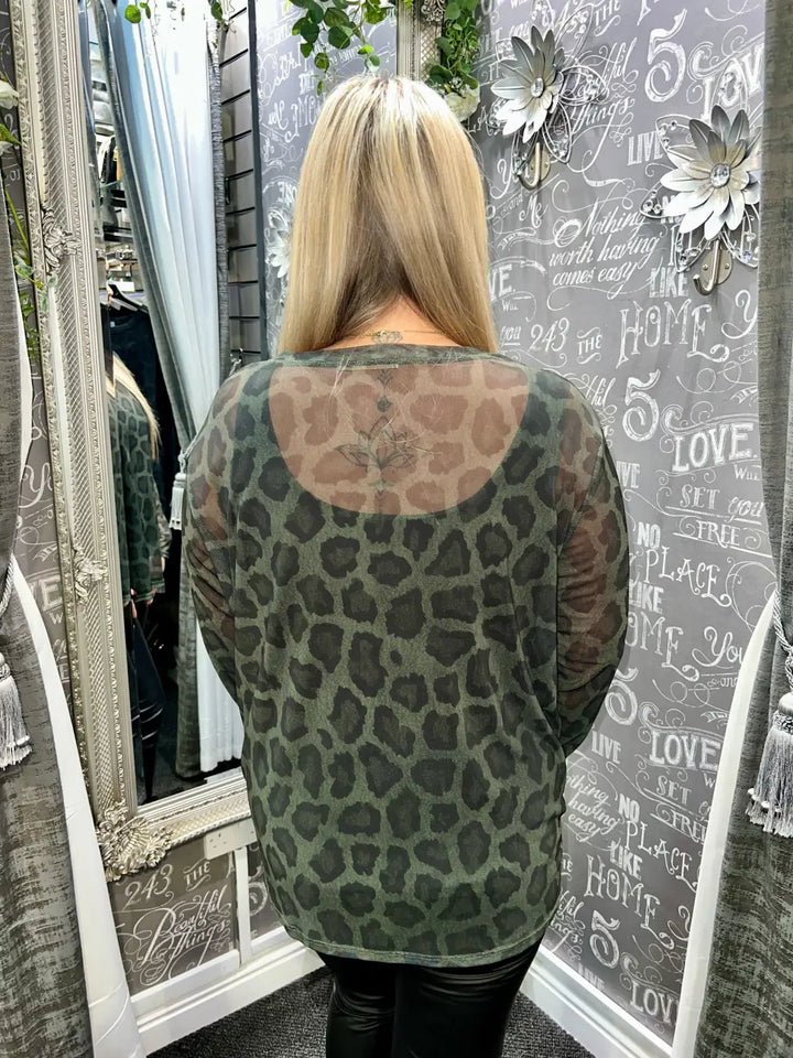Animal Print Mesh Top GREEN