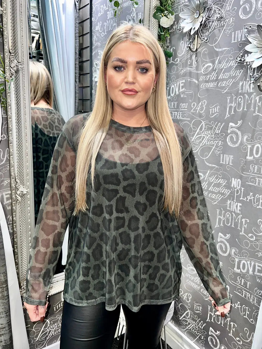 Animal Print Mesh Top GREEN