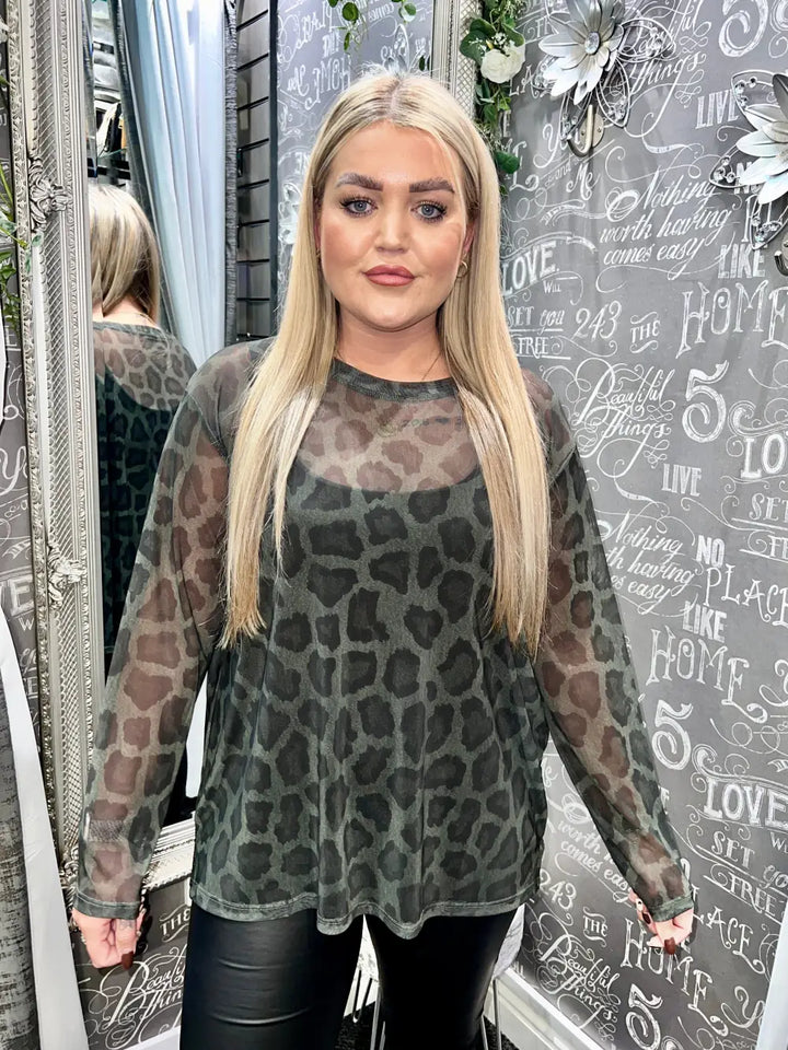 Animal Print Mesh Top GREEN