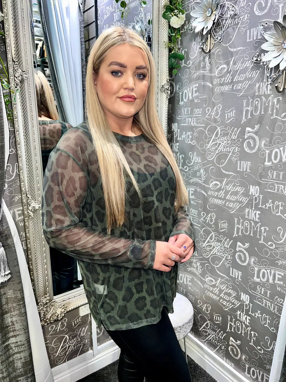 Animal Print Mesh Top GREEN