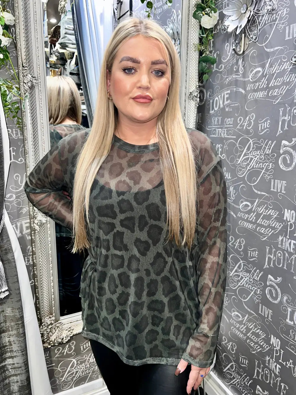 Animal Print Mesh Top GREEN