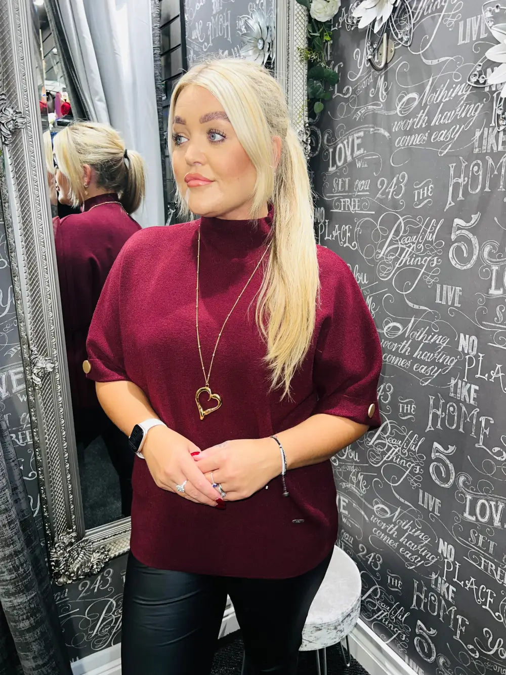 Annabel Short Sleeve Knit WINE - Knitwear