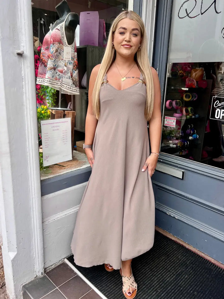 Aria Gold Buckle Maxi Dress MOCHA