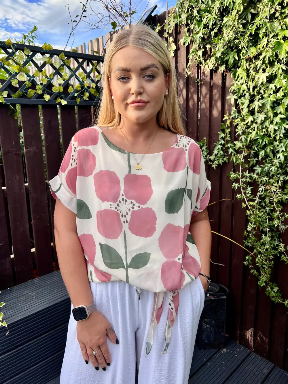 Ariana Side Tie Floral Chiffon Blouse DUSKY PINK
