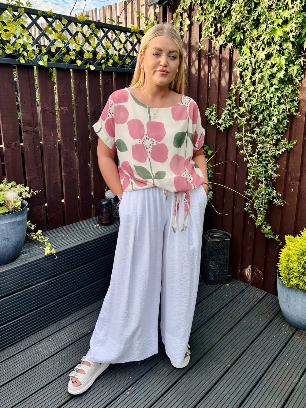 Ariana Side Tie Floral Chiffon Blouse DUSKY PINK