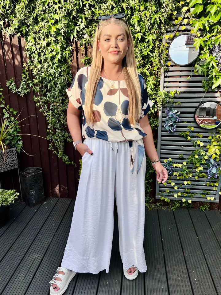 Ariana Side Tie Floral Chiffon Blouse NAVY