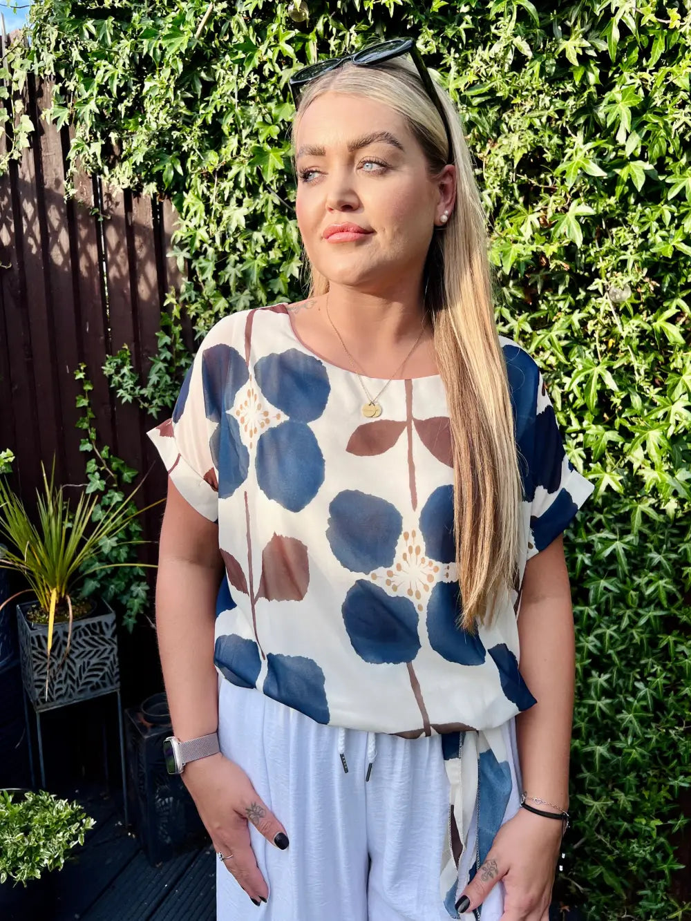 Ariana Side Tie Floral Chiffon Blouse NAVY