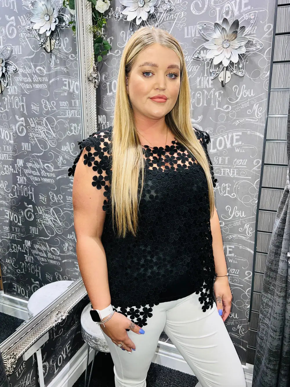 Arwen Floral Lace Tank Top BLACK